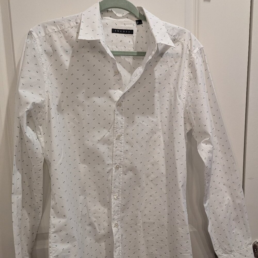 Theory Shirts Men's White Blue Detail Print Button-Down SZ M
